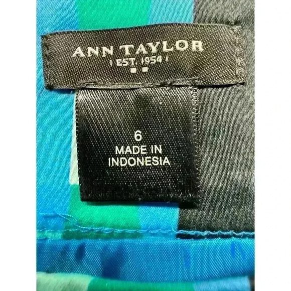 Ann Taylor Blue Multicolor Geometric Cotton Pleated A Line Skirt Size 6 - Picture 6 of 6